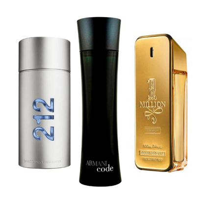 KIT CON 3 PERFUMES: 212 Men NYC, Paco Rabanne One Million, Armani Code Homme (Eau de Parfum)