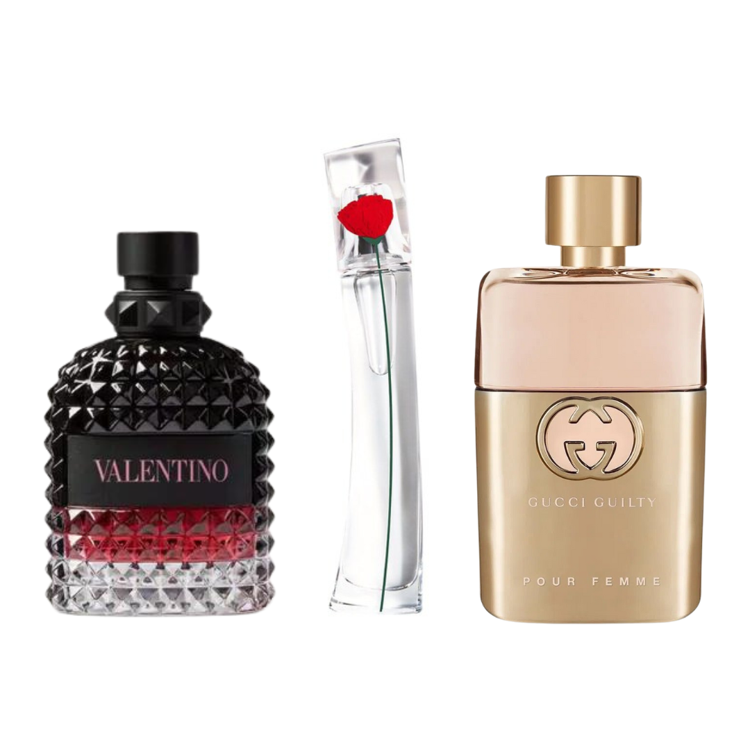 KIT CON 3 PERFUMES: Gucci Guilty, Valentino Intense, Flower By Kenzo (Eau de Parfum)