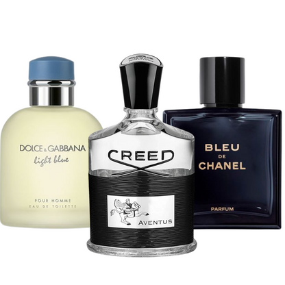 KIT CON 3 PERFUMES: Bleu de Chanel, Creed Aventus, Dolce & Gabbana Light Blue (Eau de Parfum)